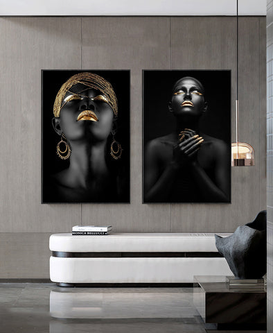 Wall Frame Decor For Home Canvas Painting Beauty Golden Modern Fashion Character Light Luxury Decorative Painting