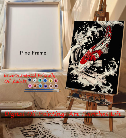 40*60CM Koi Fish Digital Oil Paint By Numbers Canvas Painting Wall Decor With Frame Diy Decor Painting
