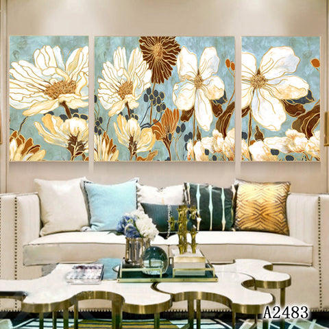 3PCS Triple mural, light luxury living room decoration painting, bedroom study hanging painting HDPT