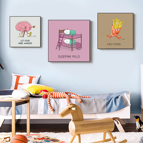Ins Cartoon Funny Children's Room Bedroom Decoration Painting Gourmet Restaurant Simple Decorative Frame Painting