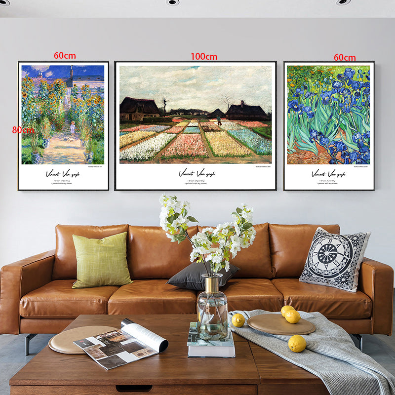 3PCS SET Living Room Tv Background Wall Decoration Painting Van Gogh's Famous Painting Modern Simple Field Harvest Triptych Hanging Painting Wall Painting