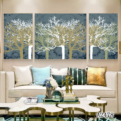 3PCS Triple mural, light luxury living room decoration painting, bedroom study hanging painting HDPT