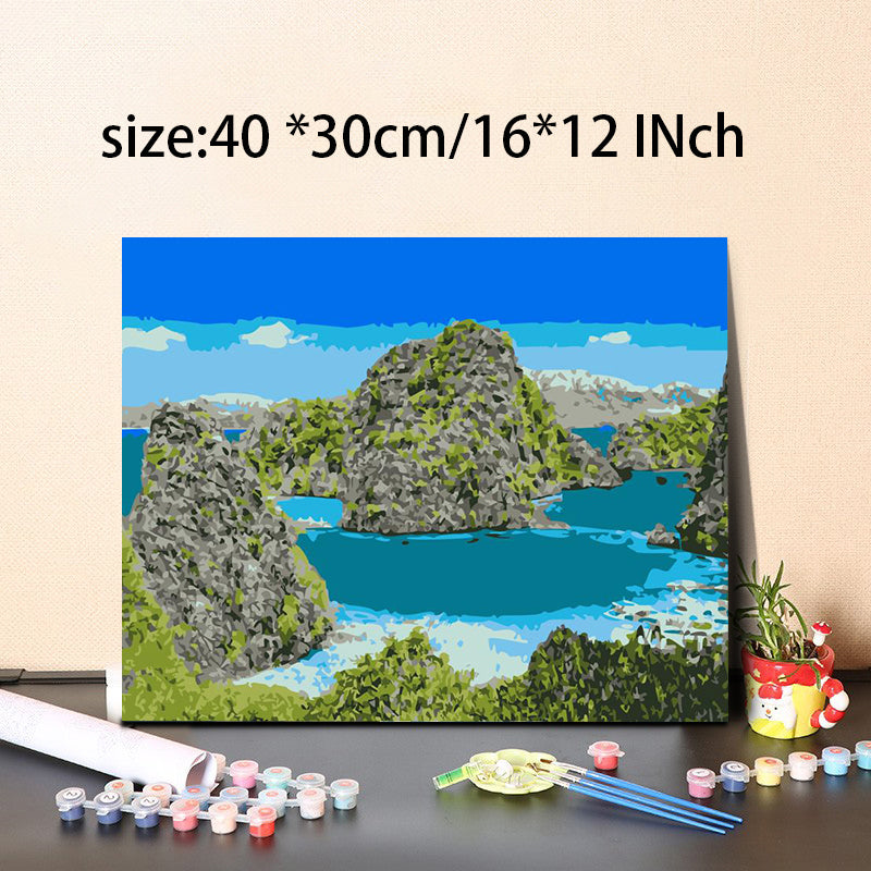 Digital Oil Paint By Numbers 40x30cm/16x12 Inch Canvas Frame Number Painting Living Room Wall Decor Coron, Boracay HDPT