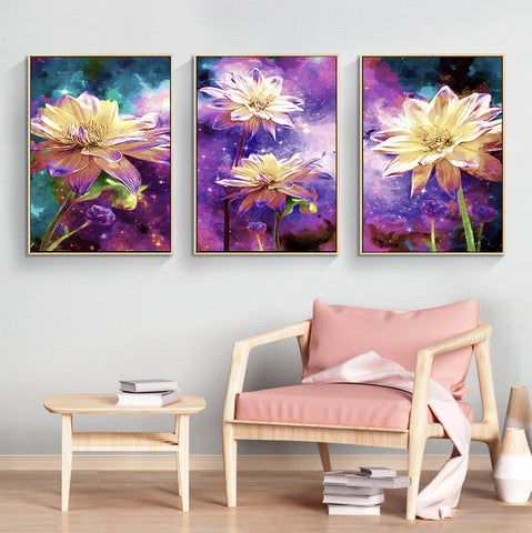 210*90cm 3 in 1 HD Print Elegant Flower Canvas Painting Abstract Art Porch Wall Decoration Picture Home Artwork Gift
