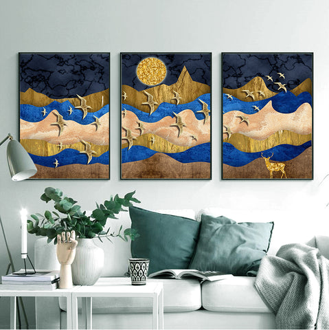210*90cm 3pcs Set Frame Painting Wall Art Abstract Nordic Abstract Style Print Pictures Wall Poster Decor Bedroom Living Room Interior Home Framed Decoration