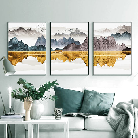 210*90cm 3 in 1 Minimalist Nordic Wall Frame Home Decoration Golden Edge Style Painting