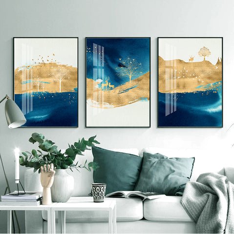 210*90cm 3 in 1 Minimalist Nordic Wall Frame Home Decoration Golden Edge Style Painting