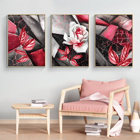 210*90cm 3 in 1 HD Print Elegant Flower Canvas Painting Abstract Art Porch Wall Decoration Picture Home Artwork Gift