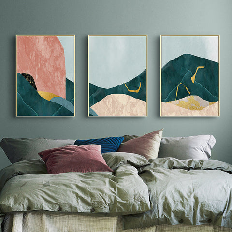 210*90cm 3 in 1 Minimalist Nordic Wall Frame Home Decoration Golden Edge Style Painting