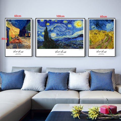 3PCS SET Living Room Tv Background Wall Decoration Painting Van Gogh's Famous Painting Modern Simple Field Harvest Triptych Hanging Painting Wall Painting