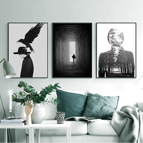 210*90cm 3 in 1 Minimalist Nordic Wall Frame Home Decoration Golden Edge Style Painting