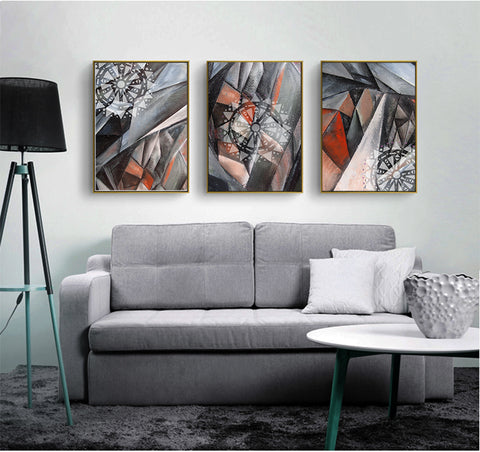 210*90cm 3 in 1 Minimalist Nordic Wall Frame Home Decoration Golden Edge Style Painting