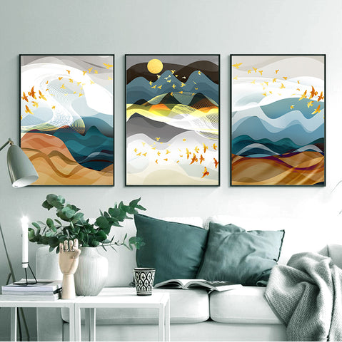 210*90cm 3pcs Set Frame Painting Wall Art Abstract Nordic Abstract Style Print Pictures Wall Poster Decor Bedroom Living Room Interior Home Framed Decoration