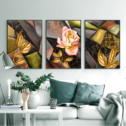 210*90cm 3 in 1 Minimalist Nordic Wall Frame Home Decoration Golden Edge Style Painting