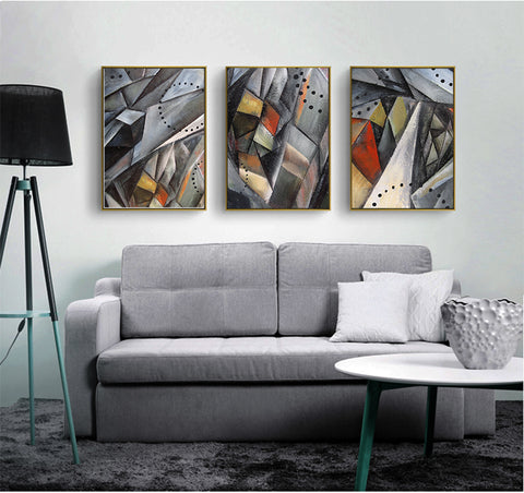 210*90cm 3 in 1 Minimalist Nordic Wall Frame Home Decoration Golden Edge Style Painting