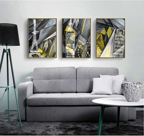 210*90cm 3 in 1 Minimalist Nordic Wall Frame Home Decoration Golden Edge Style Painting