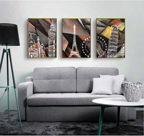 210*90cm 3 in 1 Minimalist Nordic Wall Frame Home Decoration Golden Edge Style Painting