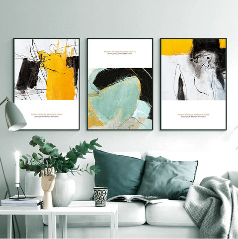 210*90cm 3 in 1 Minimalist Nordic Wall Frame Home Decoration Golden Edge Style Painting
