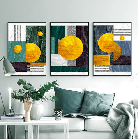 210*90cm 3 in 1 Minimalist Nordic Wall Frame Home Decoration Golden Edge Style Painting