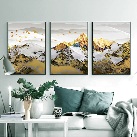 210*90cm 3 in 1 Minimalist Nordic Wall Frame Home Decoration Golden Edge Style Painting
