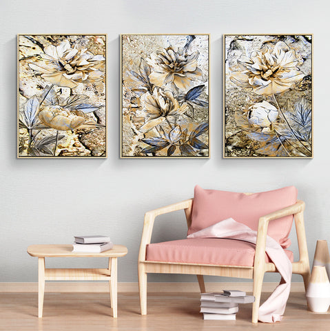 210*90cm 3 in 1 HD Print Elegant Flower Canvas Painting Abstract Art Porch Wall Decoration Picture Home Artwork Gift
