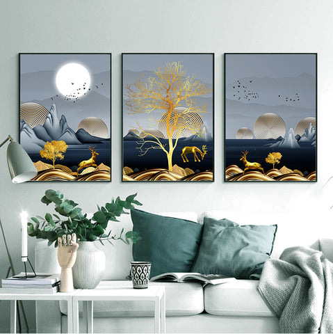 210*90cm 3pcs Set Frame Painting Wall Art Abstract Nordic Abstract Style Print Pictures Wall Poster Decor Bedroom Living Room Interior Home Framed Decoration