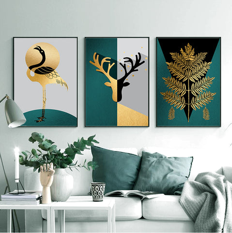 210*90cm 3 in 1 Minimalist Nordic Wall Frame Home Decoration Golden Edge Style Painting