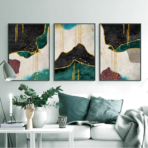 210*90cm 3 in 1 Minimalist Nordic Wall Frame Home Decoration Golden Edge Style Painting